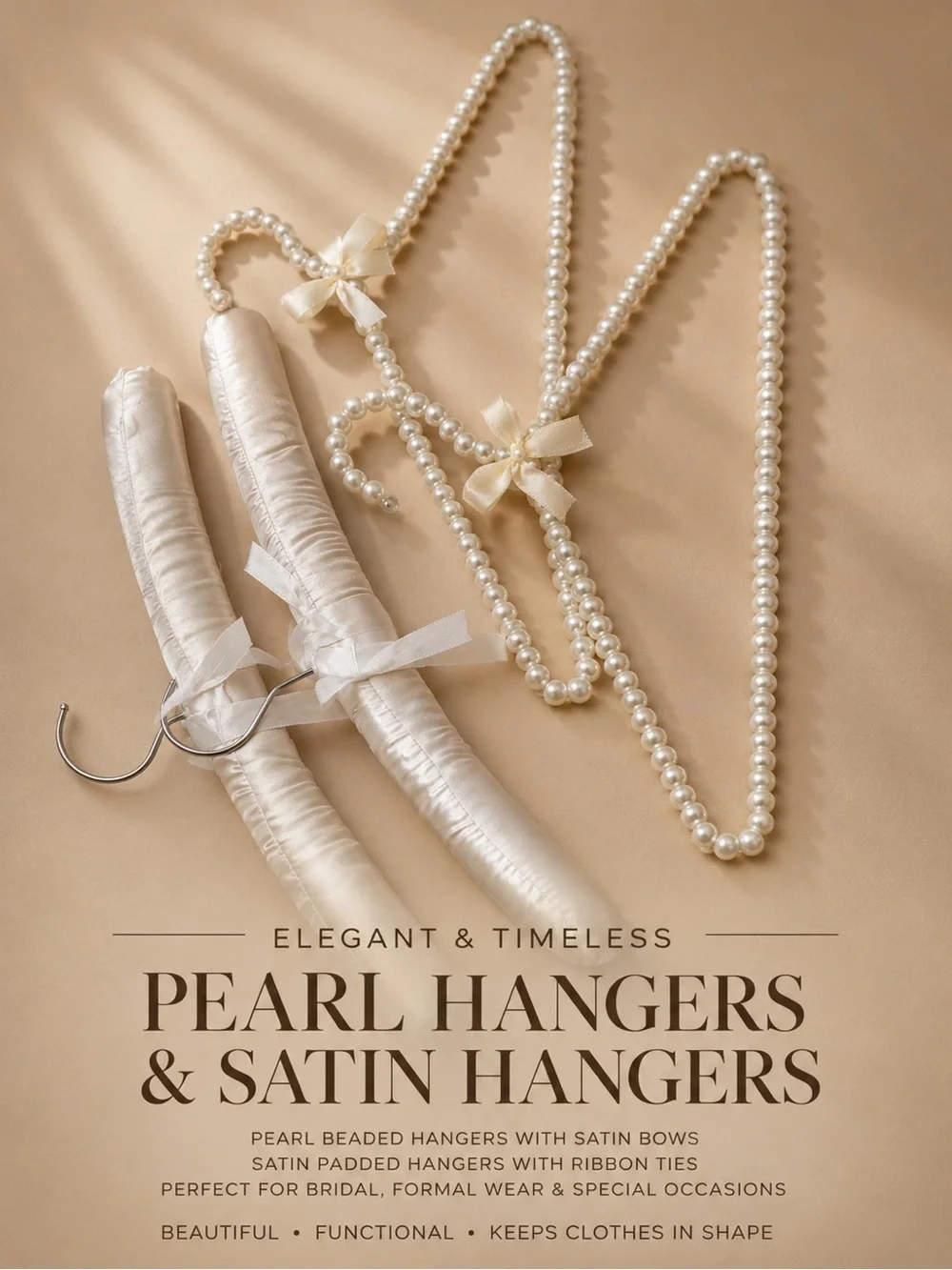 Vintage Pearl Beaded & Ivory Satin Padded Hangers Bridal Closet Set